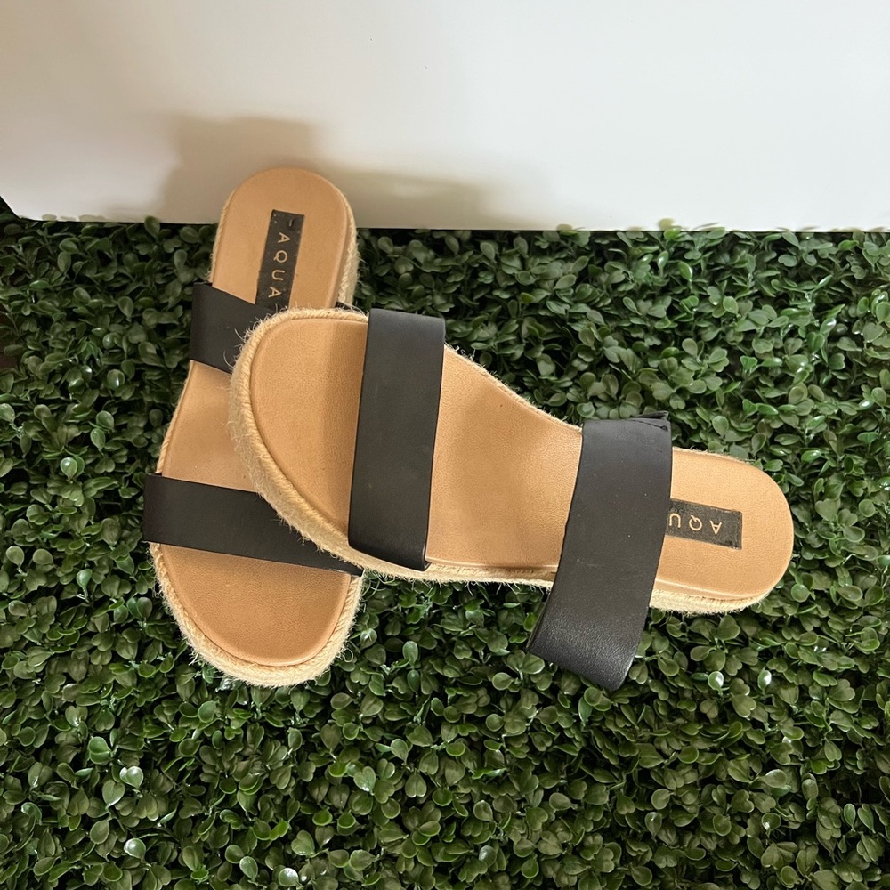 Aqua genuine leather platform sandals.